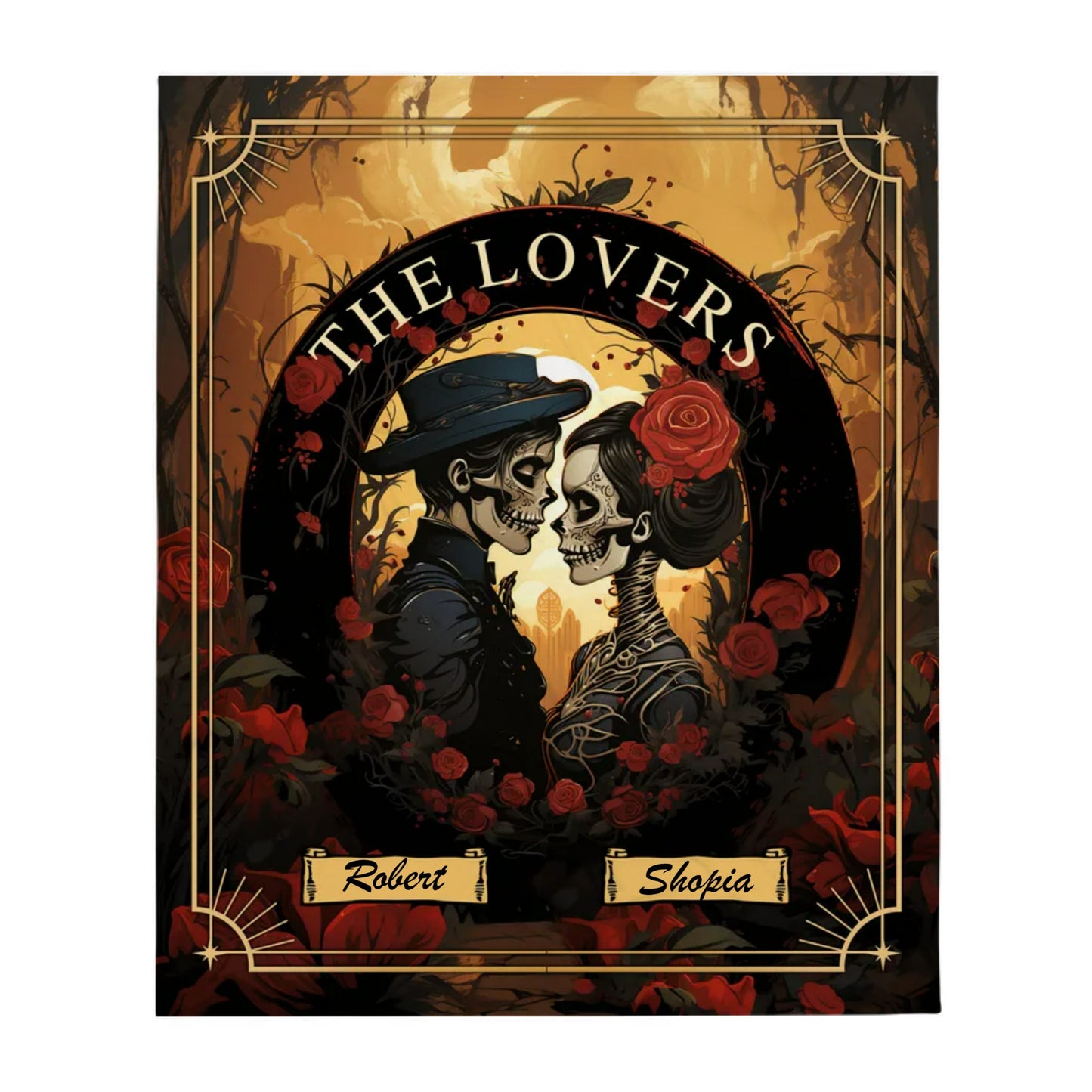 The Lovers Skulls Personalized Halloween Blanket | 50x60