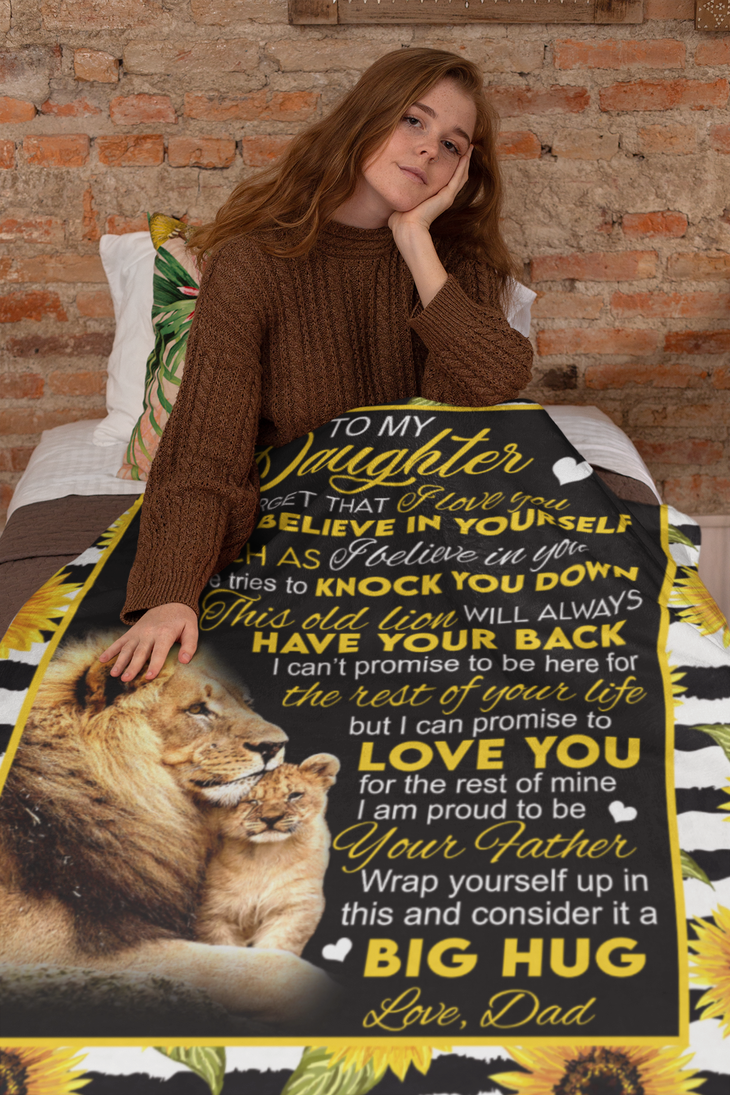To My Daughter | Sunflower Lion Blanket From Dad | Throw Blanket 50"x60" | PF