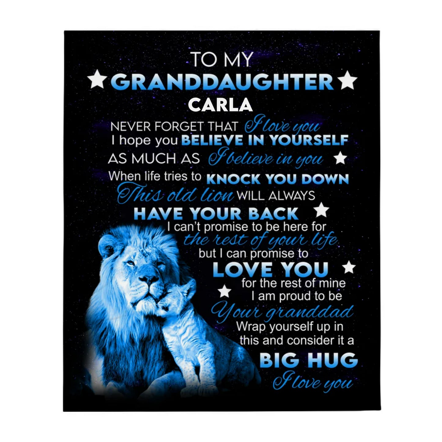 To My Granddaughter |Personalized Blue Lion Blanket | Throw Blanket