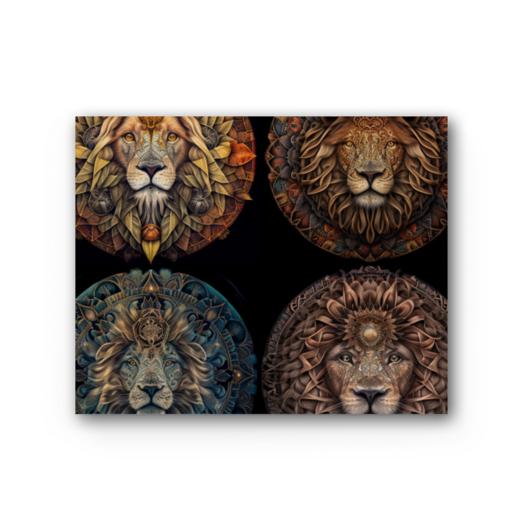 Four Lion Heads Premium Stretched Canvas