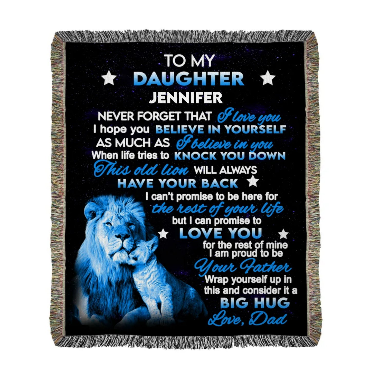 To My Daughter - Personalised Blanket  Old Lion - Heirloom Woven Blanket 50*60