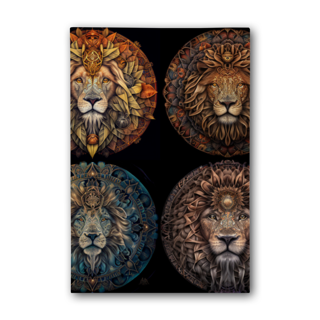 Four Lion Heads Premium Stretched Canvas