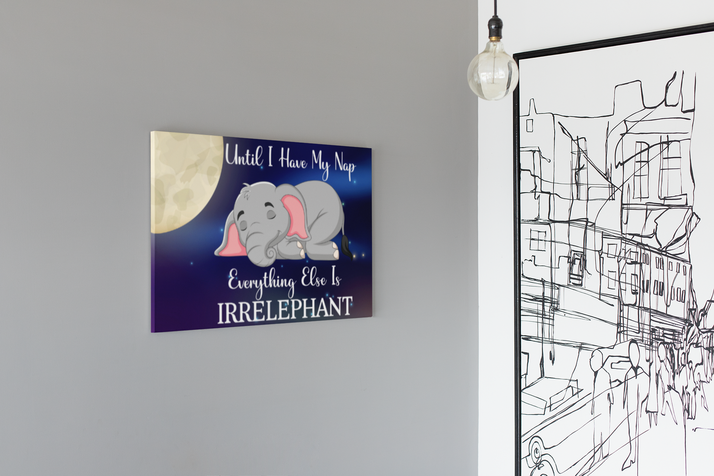 Canvas Landscape  .75in Frame | Cool Funny Elephant | Nap Irrelephant | CC