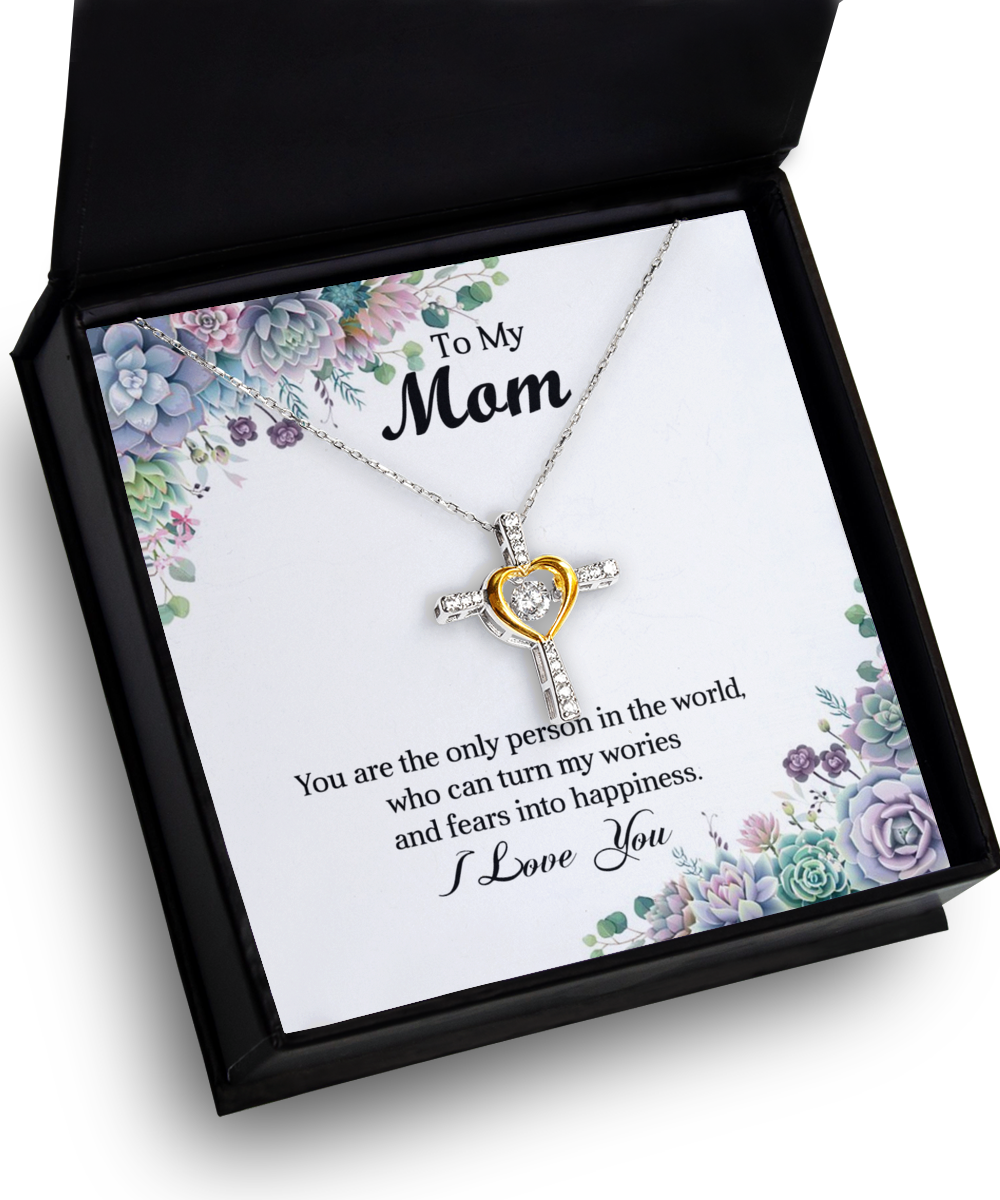 To My Mum, Dancing Heart Cross Necklace, 925 Sterling Silver, Birthday Gifts for Mum, Mothers’ Day, Christmas Jewelry Present for Mom