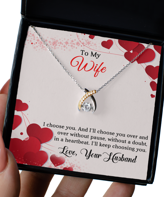 To My Wife, Wishbone Necklace, 925 Sterling Silver, Message Card, For Women, Anniversary, Valentine’s, Birthday, Soulmate Unique Gifts.
