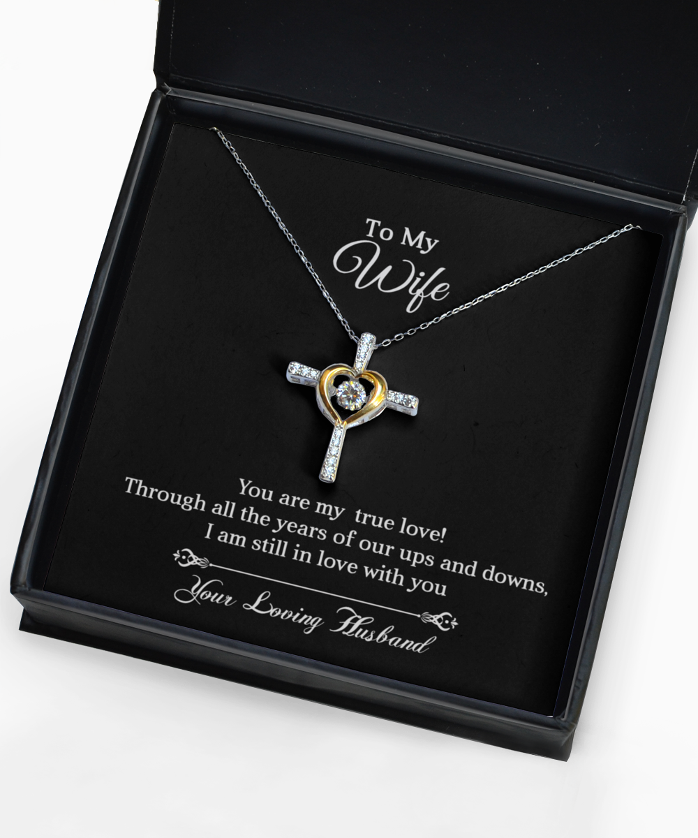 To My Wife Dancing Heart Cross Necklace.